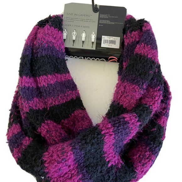 Cuddl Duds Womens Black Purple Pink Soft Striped Infinity Scarf - New with Tags - Picture 2 of 5